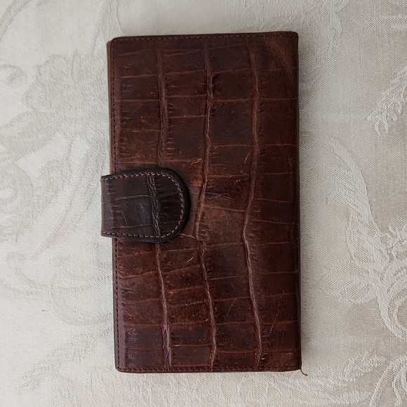 Brighton alligator embossed bronzed leather bifold wallet - Picture 2 of 11